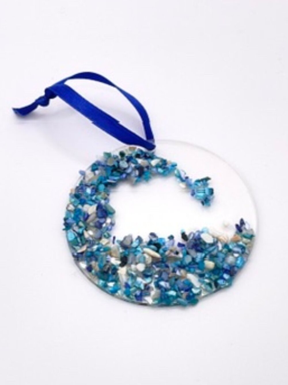 Ocean Wave Suncatcher-Wave Ornament-Resin and Shell Ornament-Blue Crushed Shell